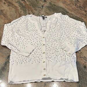 White House Black Market White Button Down with Black Dots